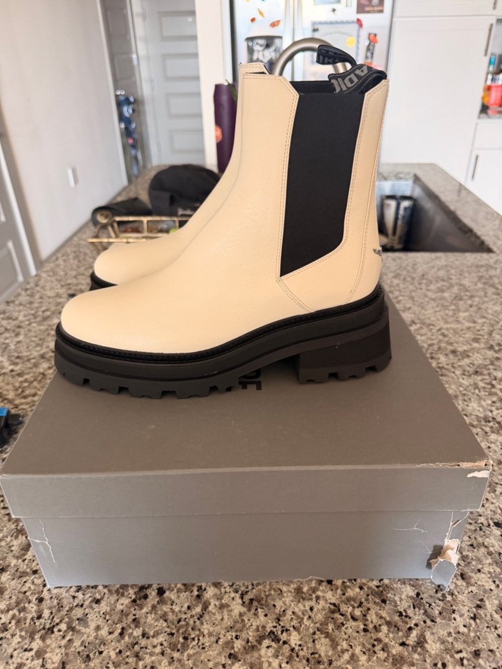 Zadig & Voltaire Cream and Black Chelsea Lug Boots